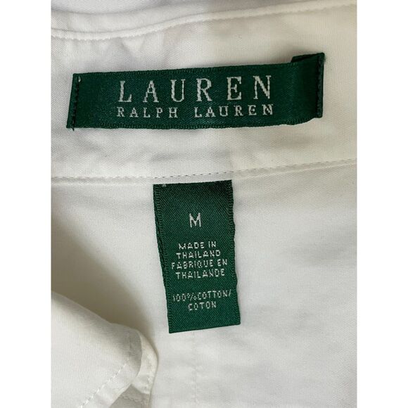 Lauren Ralph Lauren Women's M White Button-Up Cotton Shirt Ruffle Front Wedding - Picture 3 of 9